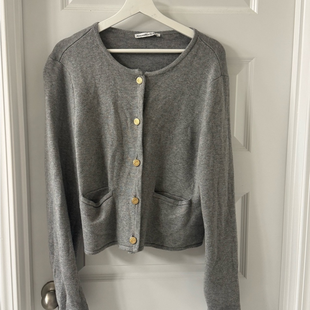 Abercrombie & Fitch Gray Cardigan with Gold Buttons
